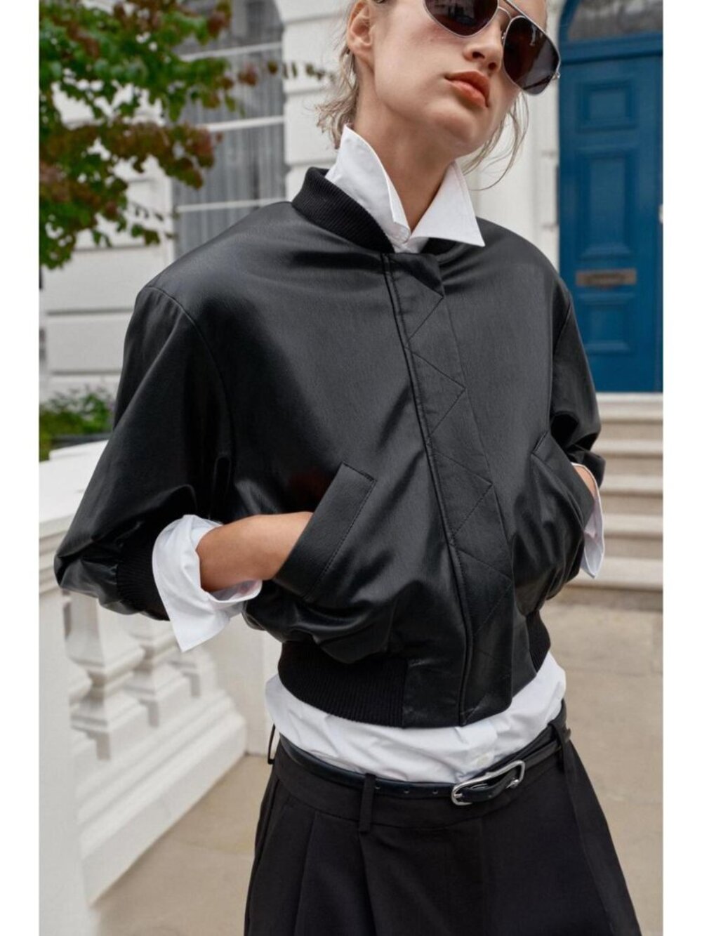 ZARA FAUX LEATHER SHOULDER PAD BOMBER JACKET 6318/247/800